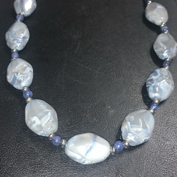 Chunky Denim Blue & Silver NY  necklace - Picture 1 of 4